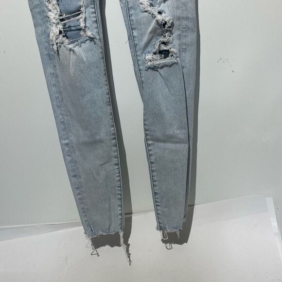 American Eagle Outfitters Women's Blue Denim Distressed Skinny Jeans Size 4 - Picture 3 of 10